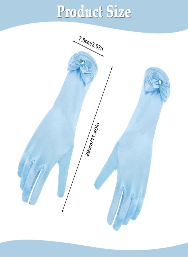 Zibuyu® Elegant Sky Blue Girls Gloves for Dress Up, Cosplay, and Parties Satin Long Princess Gloves with Butterfly Accent, Formal Banquet Accessories for Halloween, Weddings, and Stage Performances - Image 2